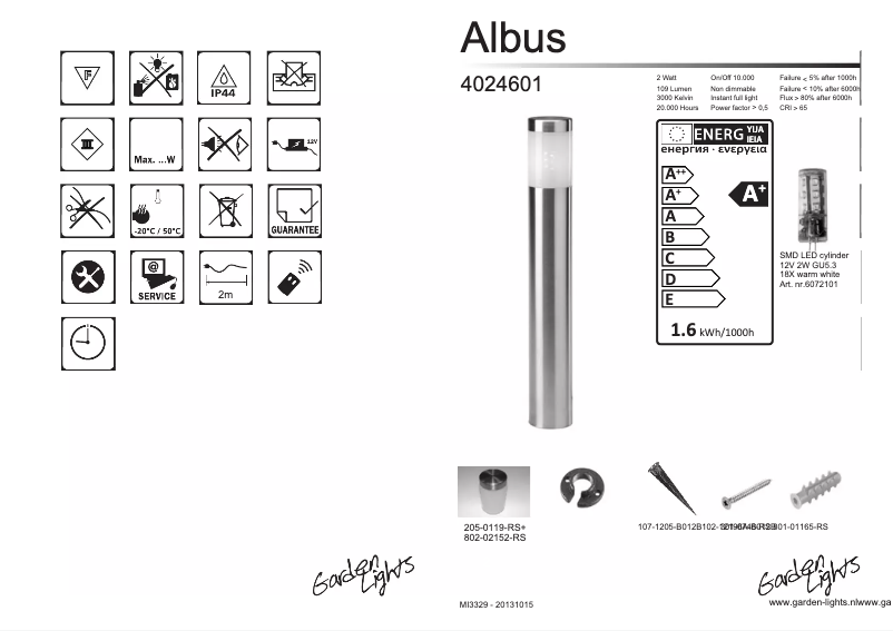 Page 1 of the manual User Manual Garden Lights Albus 3