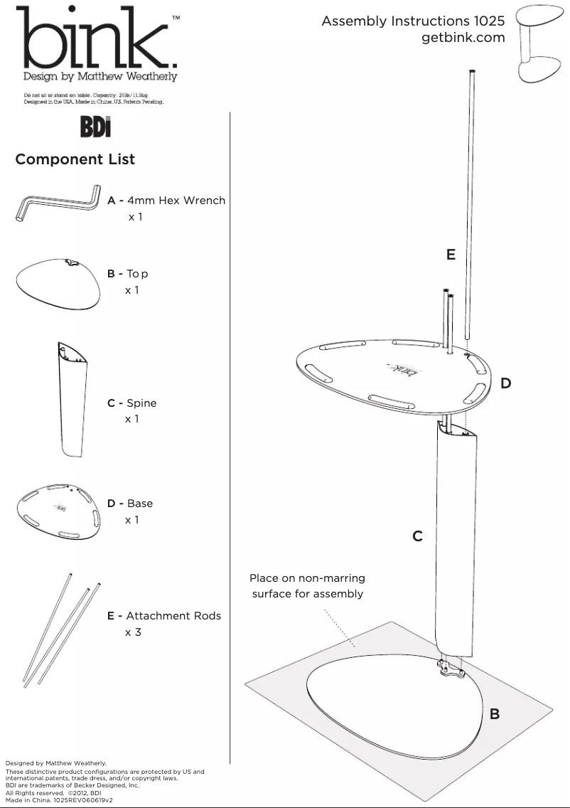 Page 1 of the manual Instructions / Assembly BDI Bink 1025