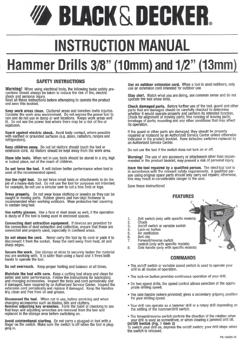 Page 1 of the manual User Manual Black & Decker BH100