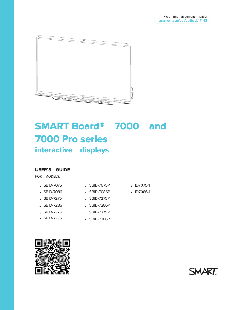 Page 1 of the manual User Manual SMART Technologies Board 7086 Pro