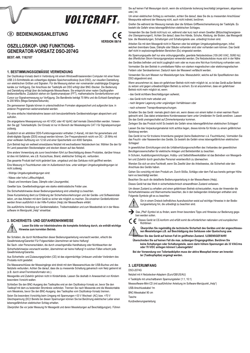 Page 1 of the manual User Manual Voltcraft DSO-2074G