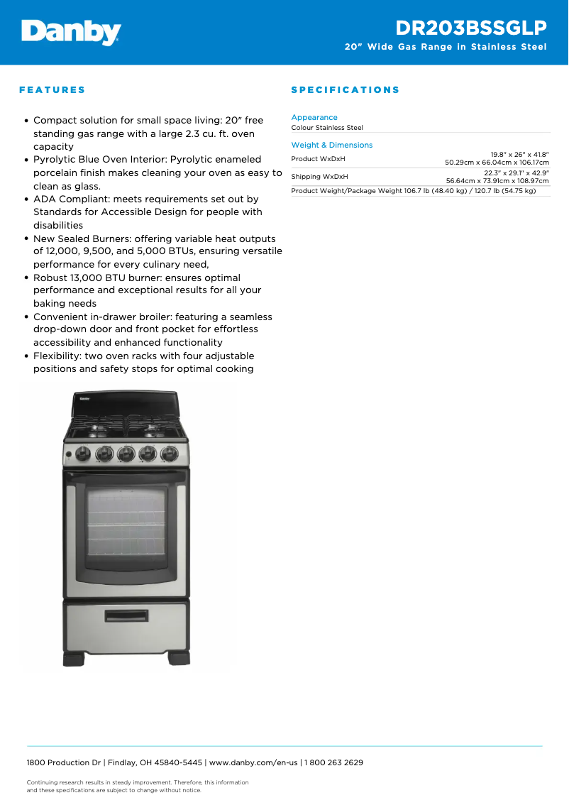 First page image of the manual for DR203BSSGLP