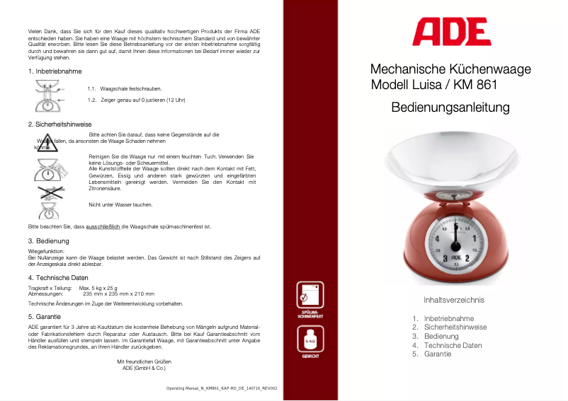 Page 1 of the manual User Manual ADE Luisa KM 861