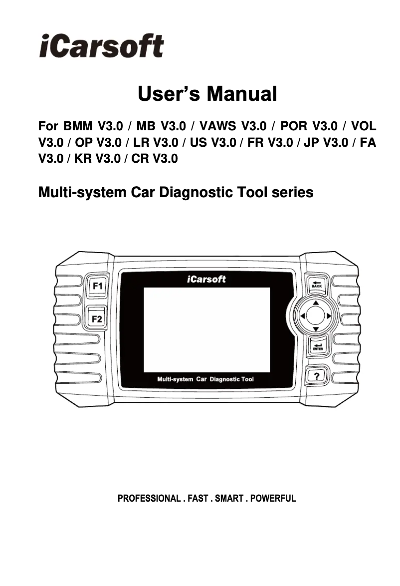 Page 1 of the manual User Manual iCarsoft MB V3.0