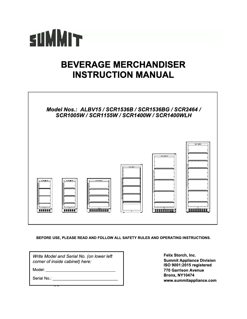 Page 1 of the manual Installation Guide Summit SCR2464