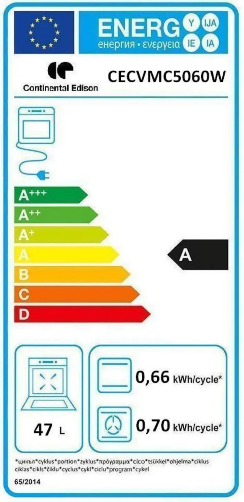Page 1 of the manual Energy Label Continental Edison CECVMC5060B