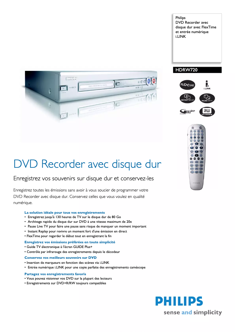 First page image of the manual for HDRW720