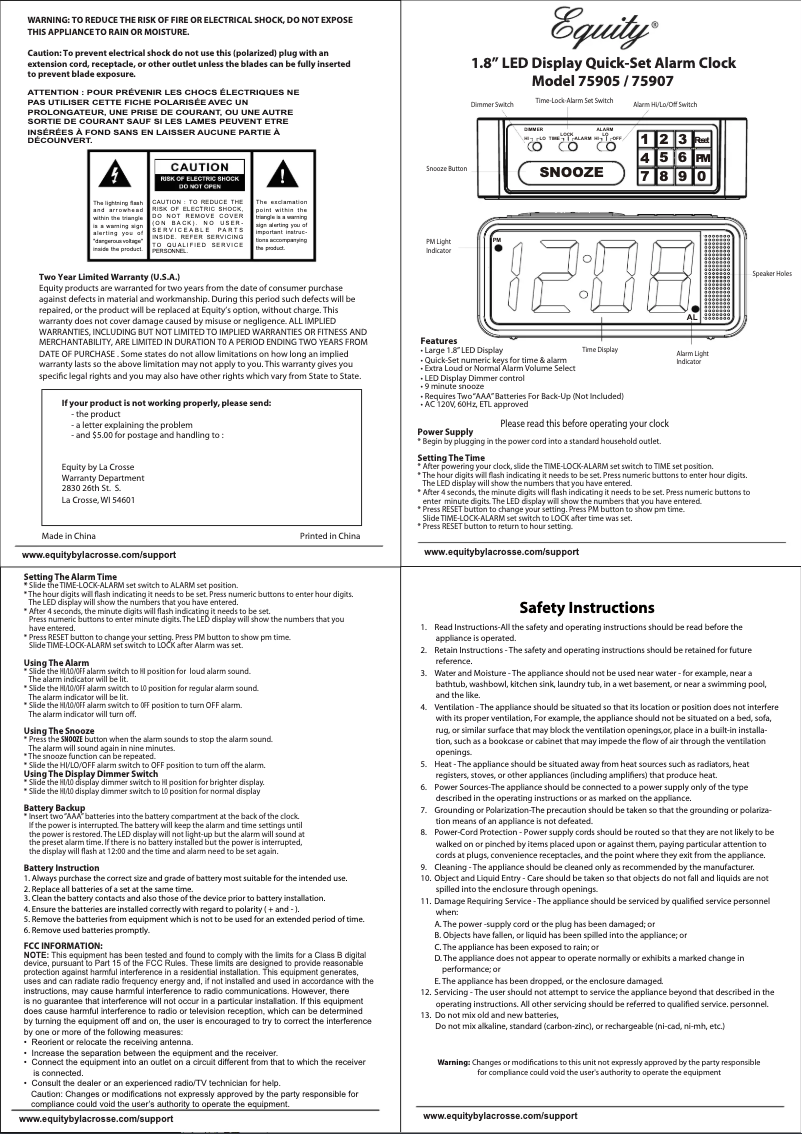 Page 1 of the manual User Manual Equity 75907