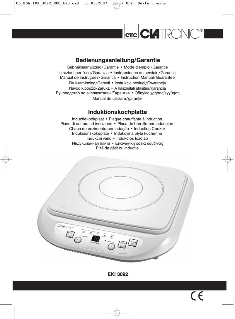 Page 1 of the manual User Manual Clatronic EKI 3092