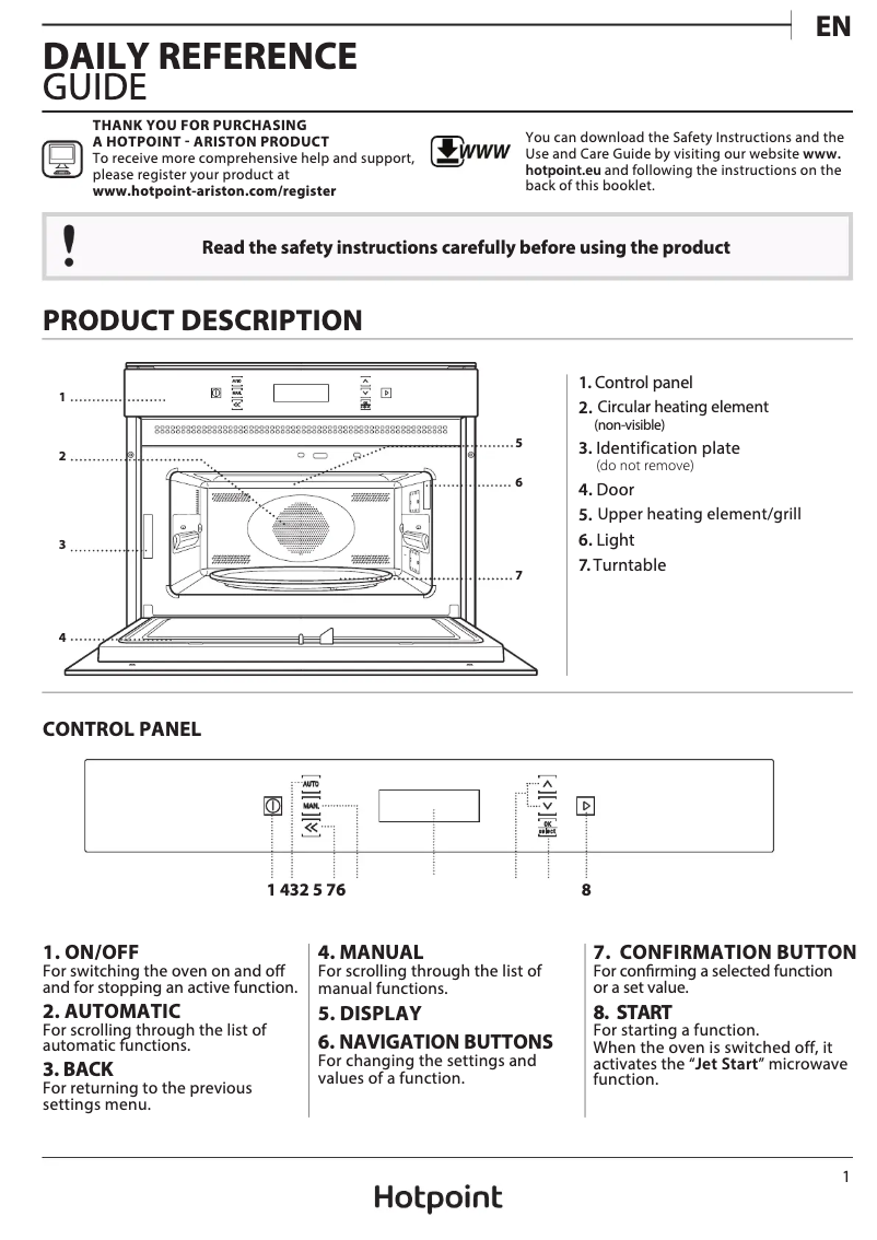 Page 1 of the manual User Manual Hotpoint MP 676 BL H