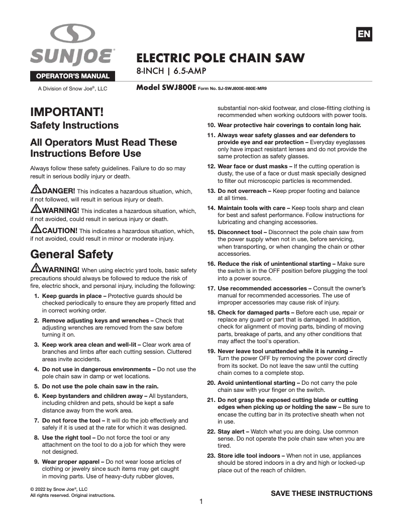 First page image of the manual for SWJ800E