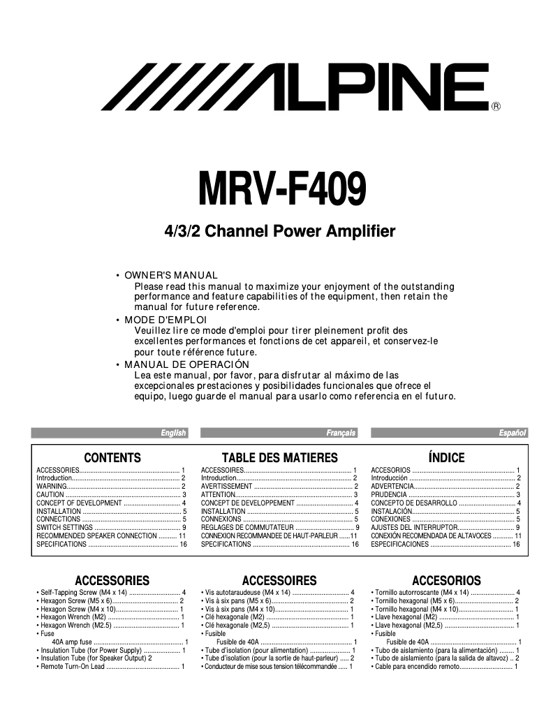Page 1 of the manual User Manual Alpine MRV-F409