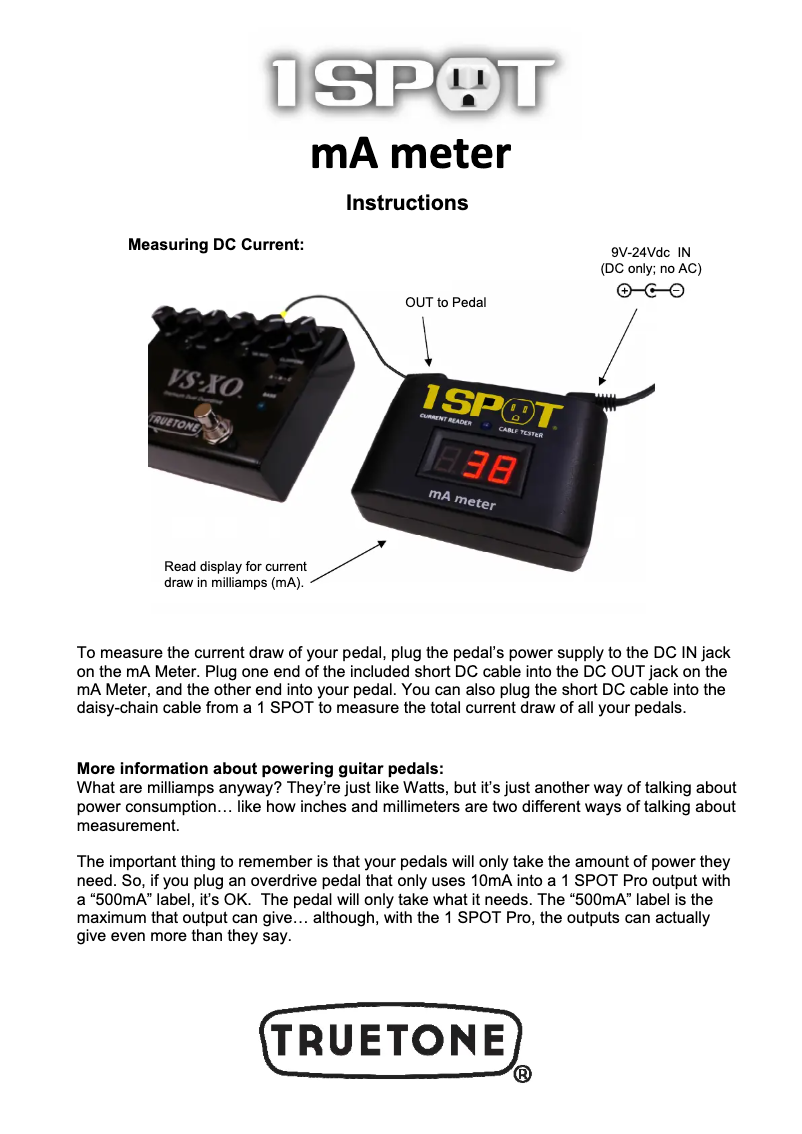 First page image of the manual for mA meter