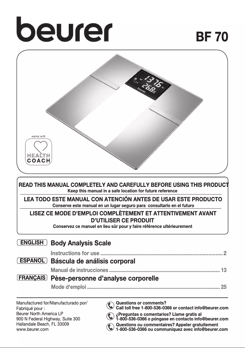 First page image of the manual for BF 70