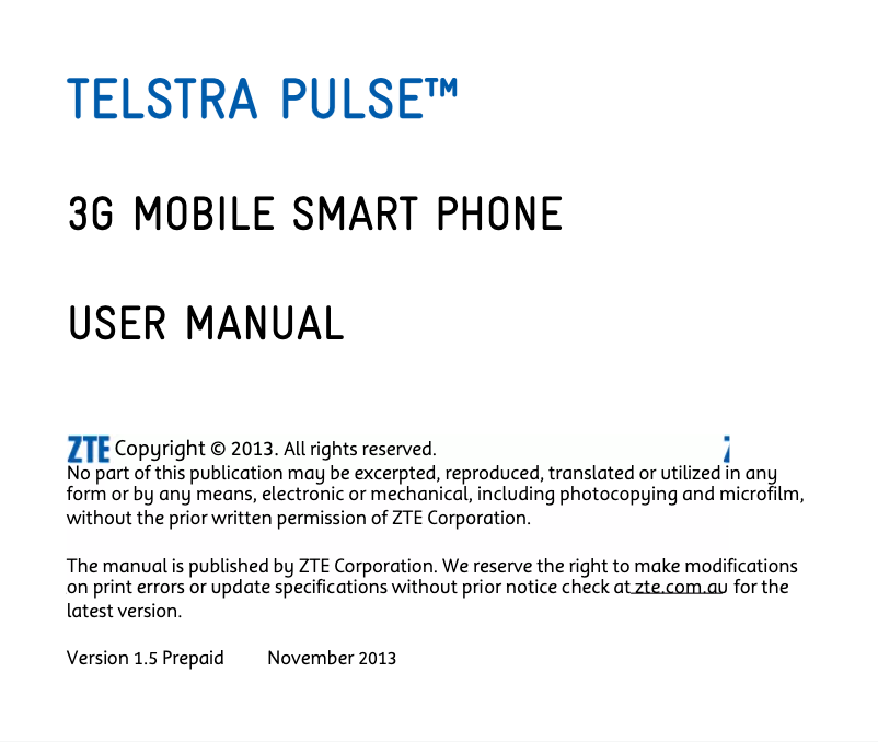 Page 1 of the manual User Manual ZTE Telstra Pulse T-790