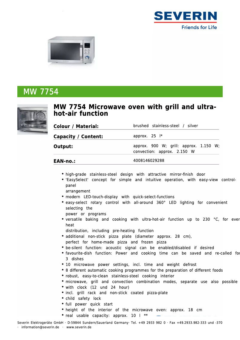 First page image of the manual for MW 7754
