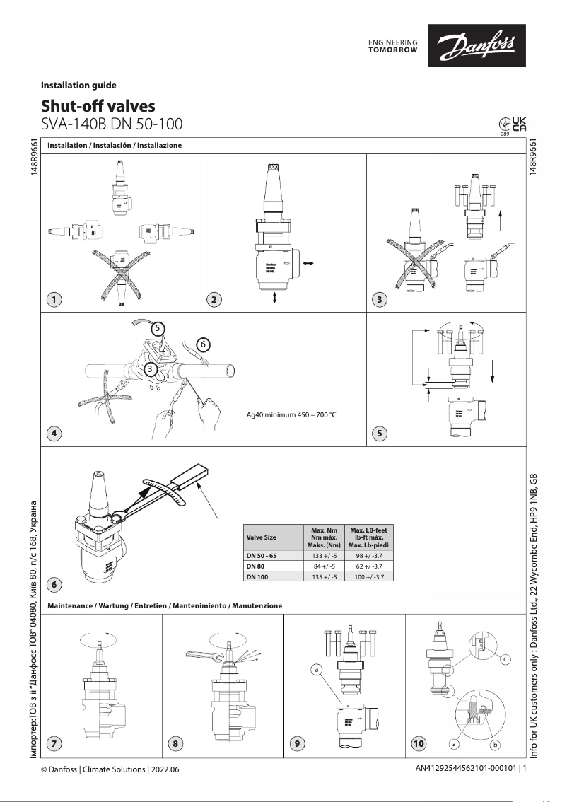 Page 1 of the manual Installation Guide Danfoss SVA-140B