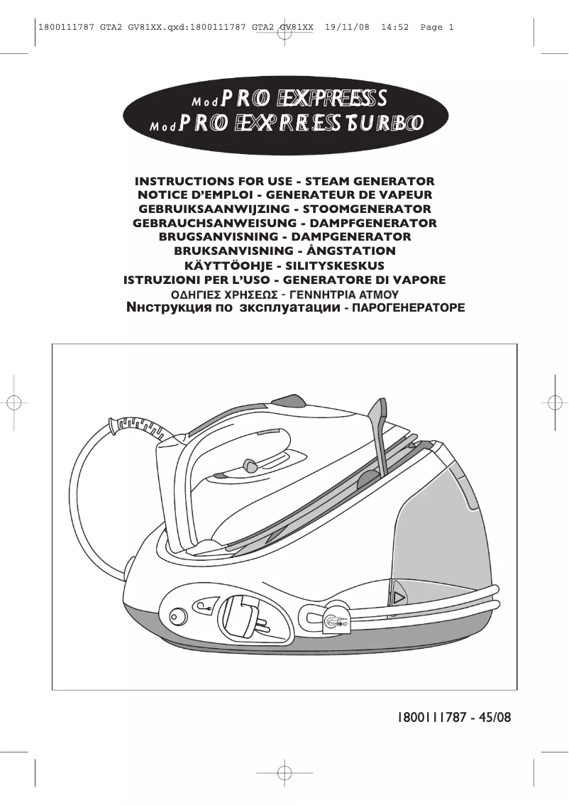 Page 1 of the manual User Manual Tefal GV8150Z0