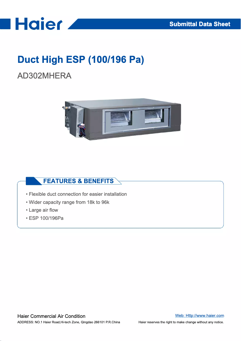 First page image of the manual for AD302MHERA