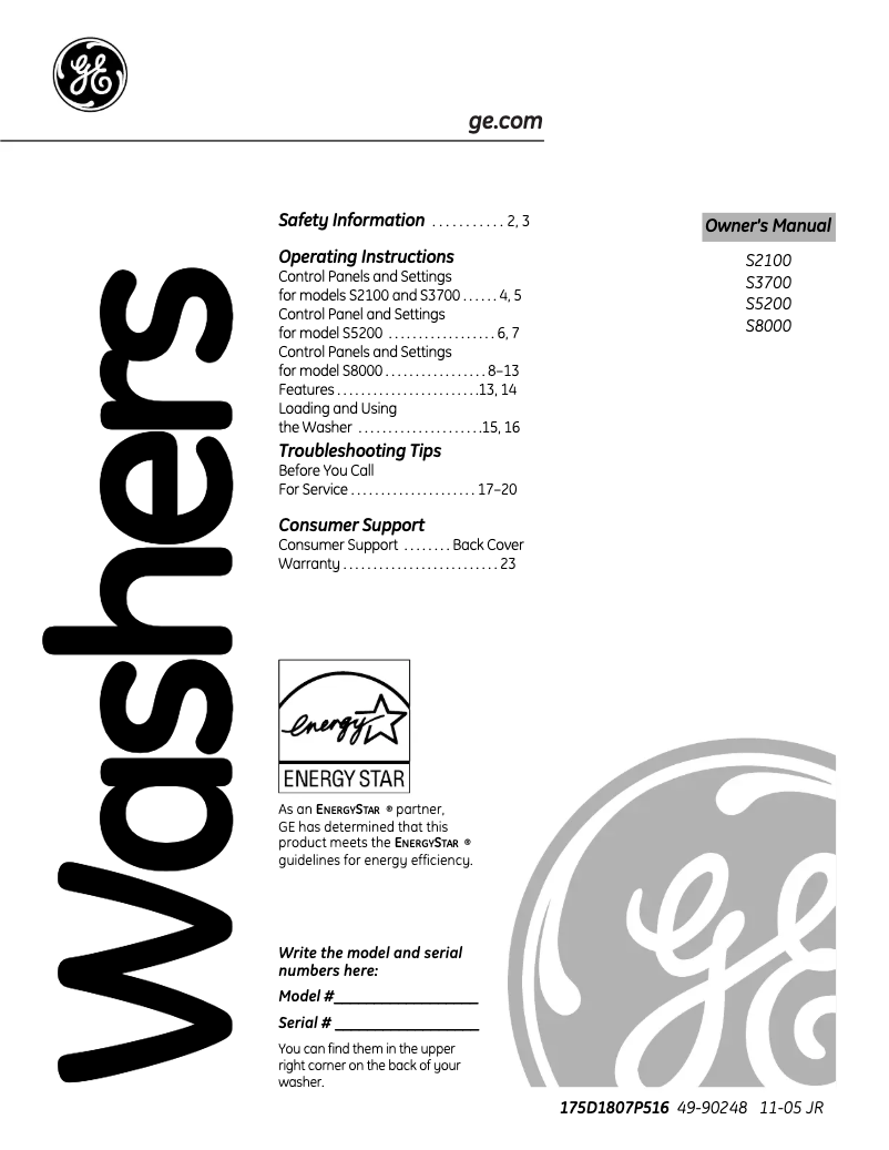 First page image of the manual for S8000EWW