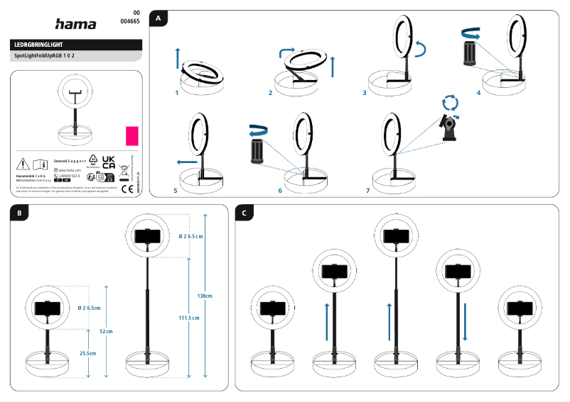 Page 1 de la notice Guide de démarrage rapide Hama SpotLight FoldUp RGB 102