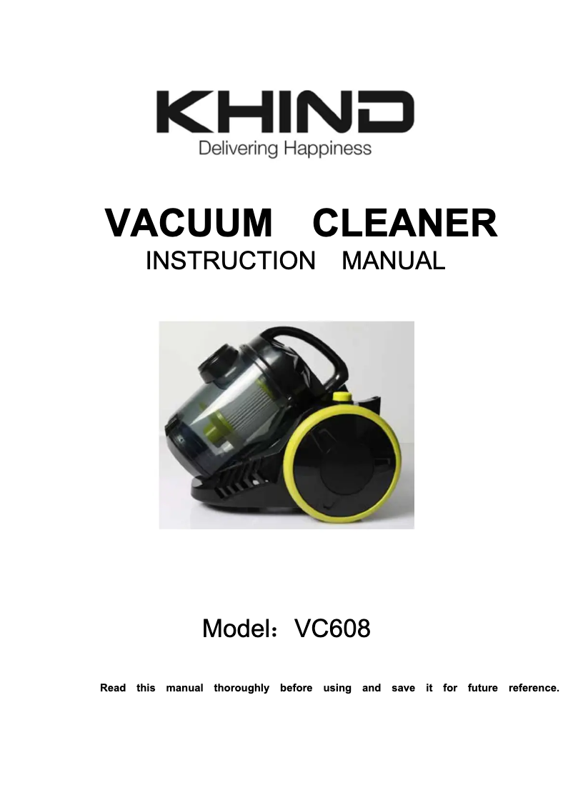 Page 1 of the manual User Manual Khind VC608