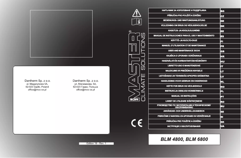 Page 1 of the manual User Manual Master BLM 6800