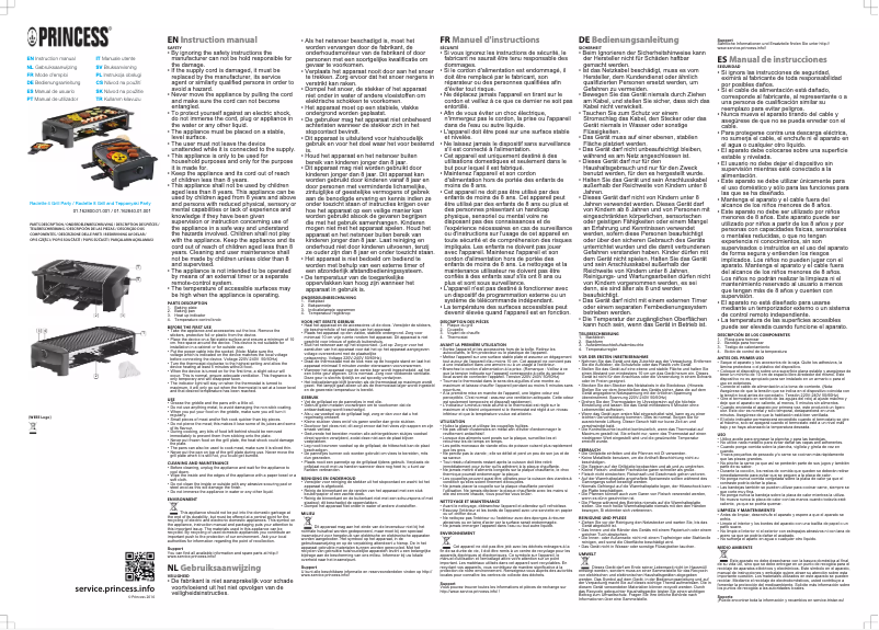 Page 1 of the manual User Manual Princess Raclette 4 Grill Party 162800