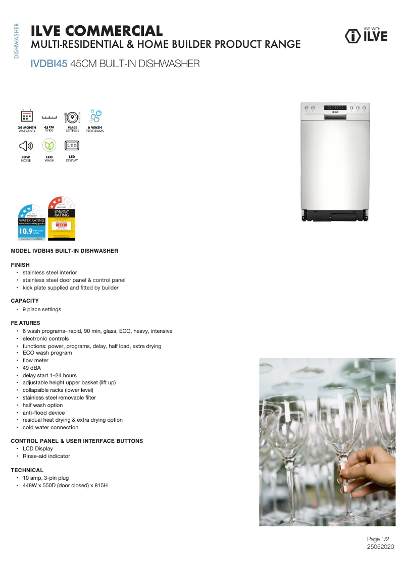 Page 1 of the manual Technical Sheet Ilve IVDBI45