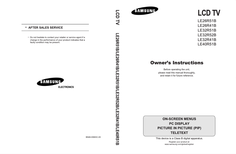 First page image of the manual for LE32R51B