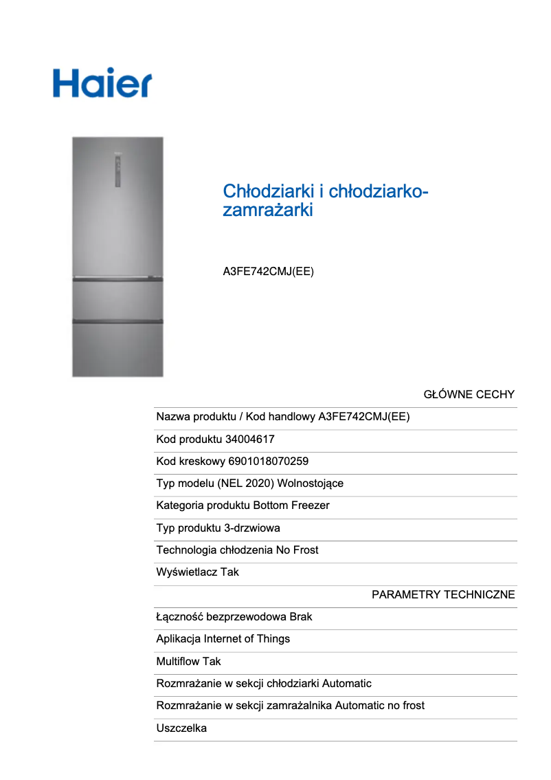 First page image of the manual for A3FE742CMJ