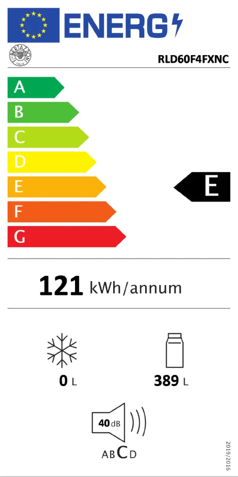 Page 1 of the manual Energy Label Bertazzoni RLD60F4FXNC