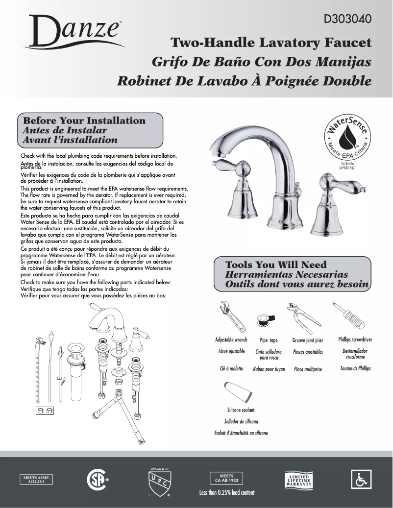 Page 1 de la notice Manuel utilisateur Danze D303040