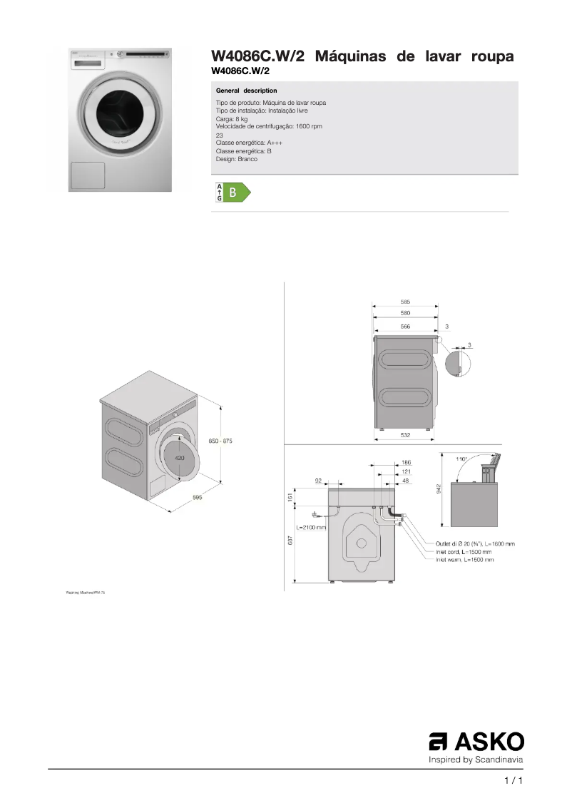 First page image of the manual for W4086C.W/2