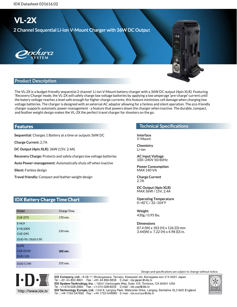 First page image of the manual for VL-2X