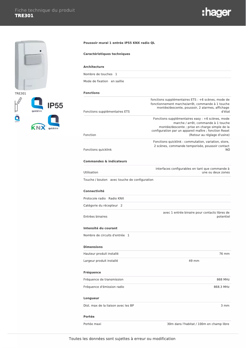 First page image of the manual for TRE301
