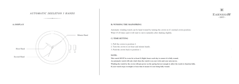 Page 1 of the manual User Manual Earnshaw Beagle Skeleton Automatic Woolwich Edition ES-8076-05