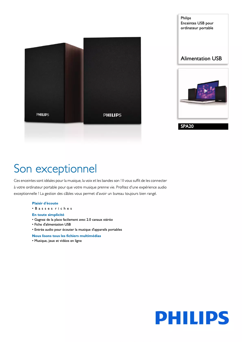 Page 1 of the manual Technical Sheet Philips SPA20