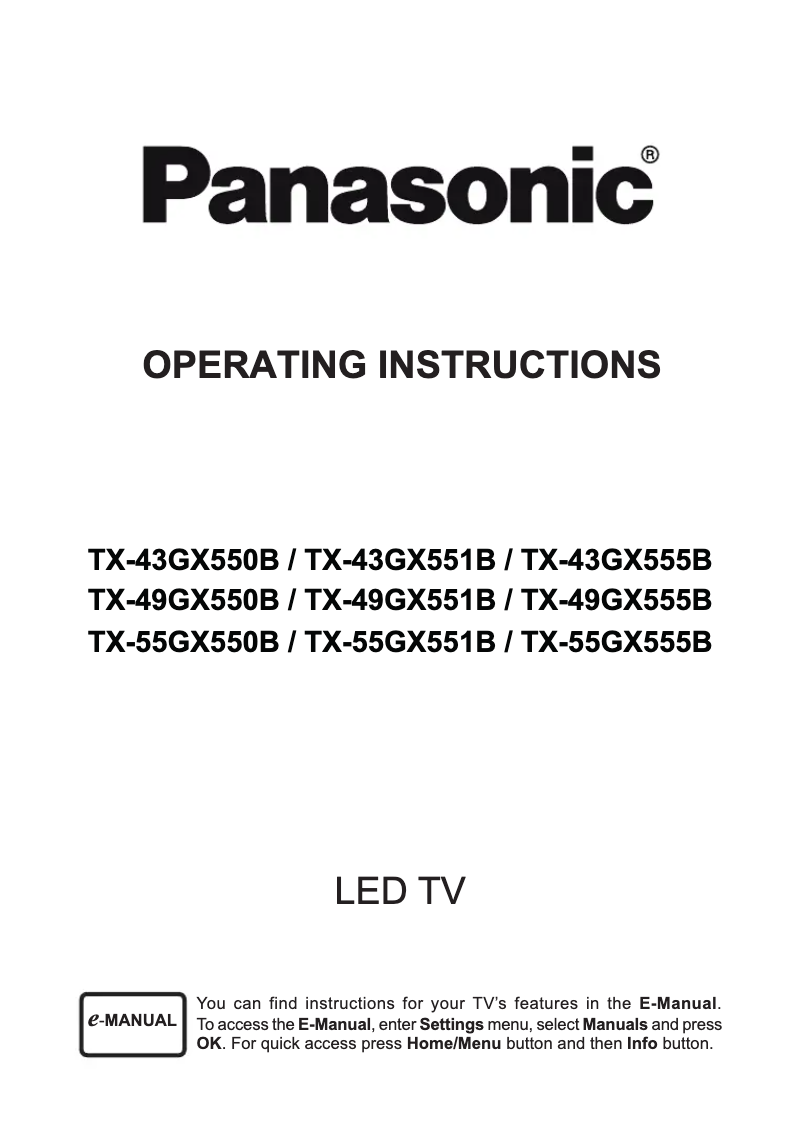 First page image of the manual for TX-43GX550B