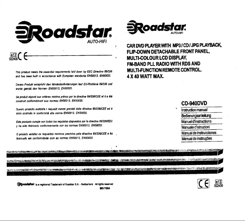 Page 1 of the manual User Manual Roadstar CD-940DVD