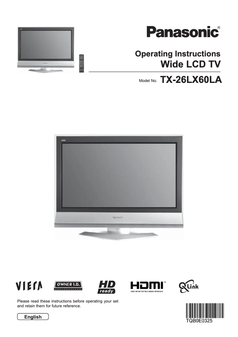 Page 1 of the manual User Manual Panasonic Viera TX-26LX60LA