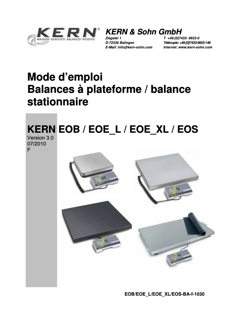 Page 1 of the manual User Manual Kern EOB 60K20