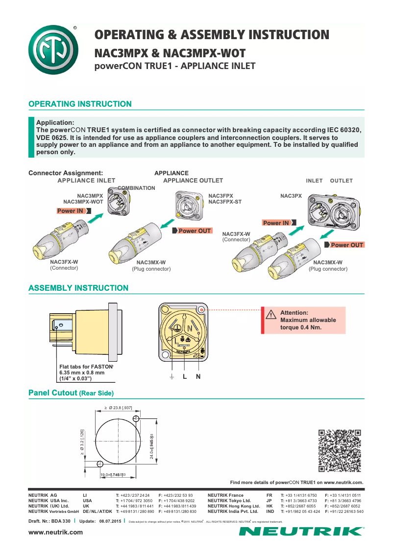 Page 1 of the manual User Manual Neutrik NAC3MPX