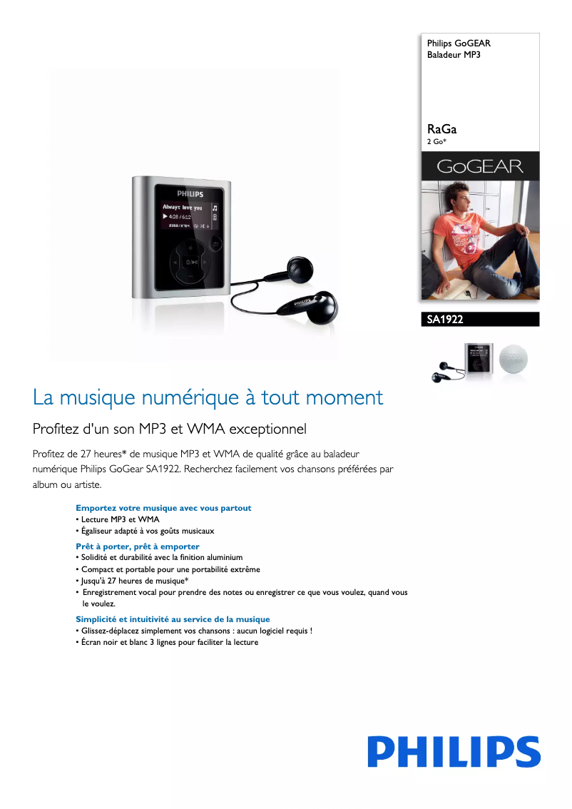 First page image of the manual for GoGear SA1922