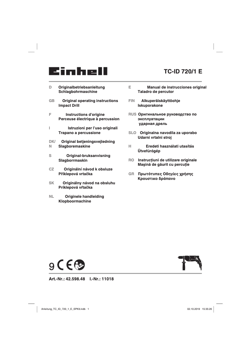 Page 1 of the manual User Manual Einhell TC-ID 720/1 E