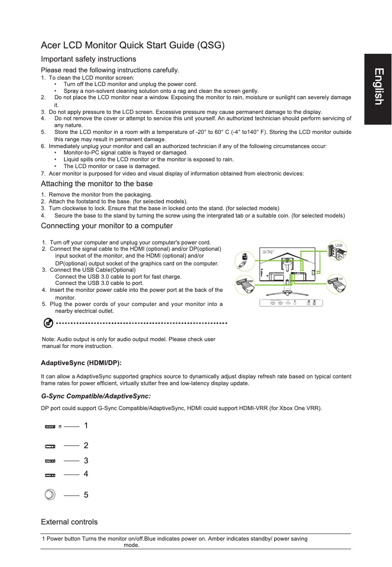 Page 1 of the manual Quick Start Guide Acer XB273GX