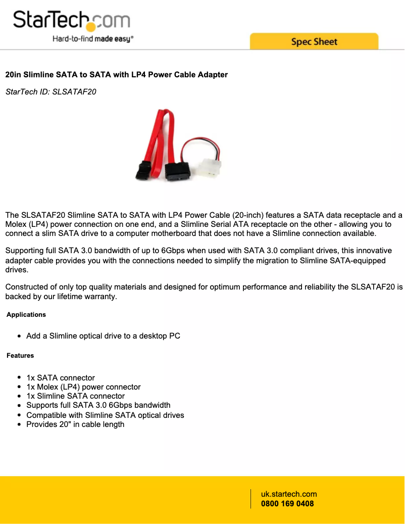 Page 1 of the manual User Manual StarTech.com SLSATAF20