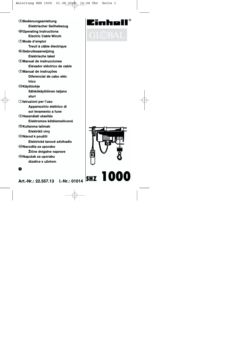 First page image of the manual for SHZ 1000