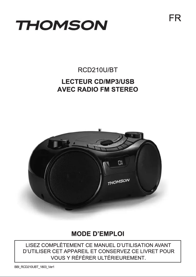 Page 1 of the manual User Manual Thomson RCD210U/BT