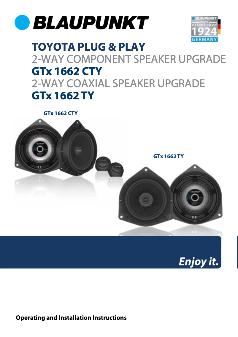 Page 1 of the manual User Manual Blaupunkt Toyota GTx 1662